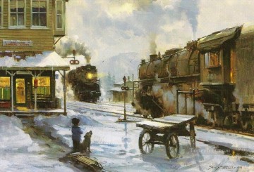 European Towns Painting - by railway